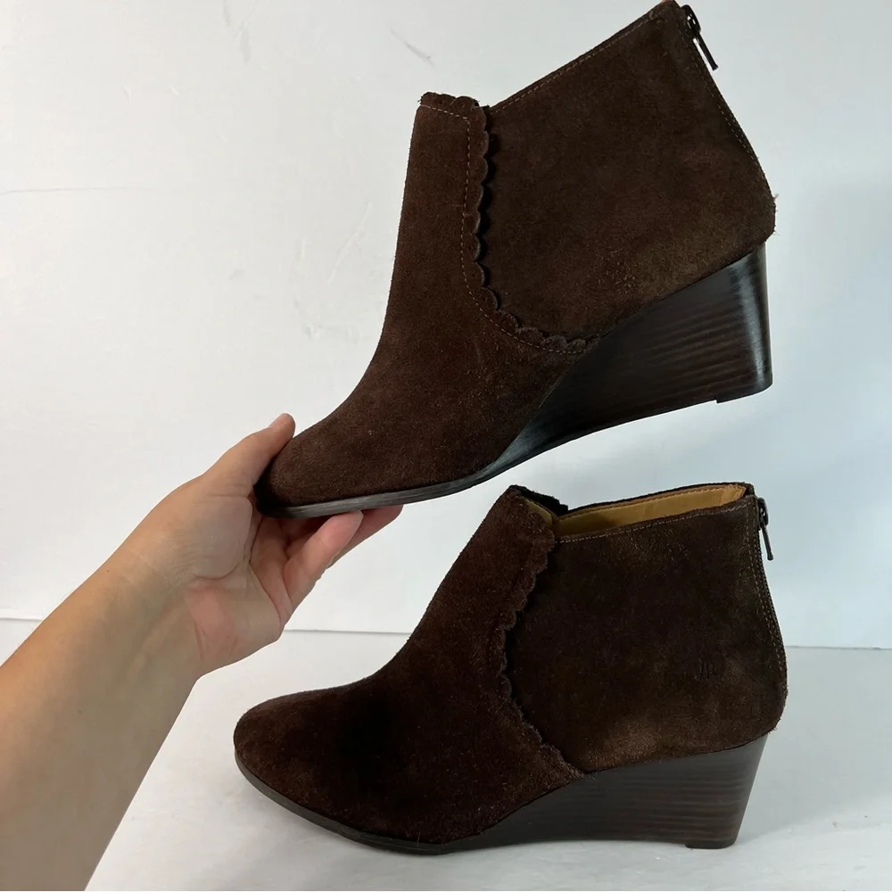 Jack Rogers Suede Wedge Back Zip Booties Ankle Boots Size 9M